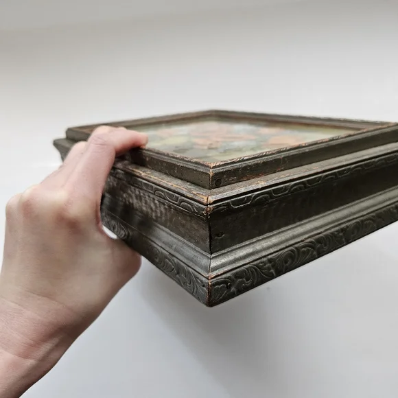 Vintage Jewelry Box Ornate Carved Wood Mirrored Vanity Keepsake Trinket - Picture 11 of 13